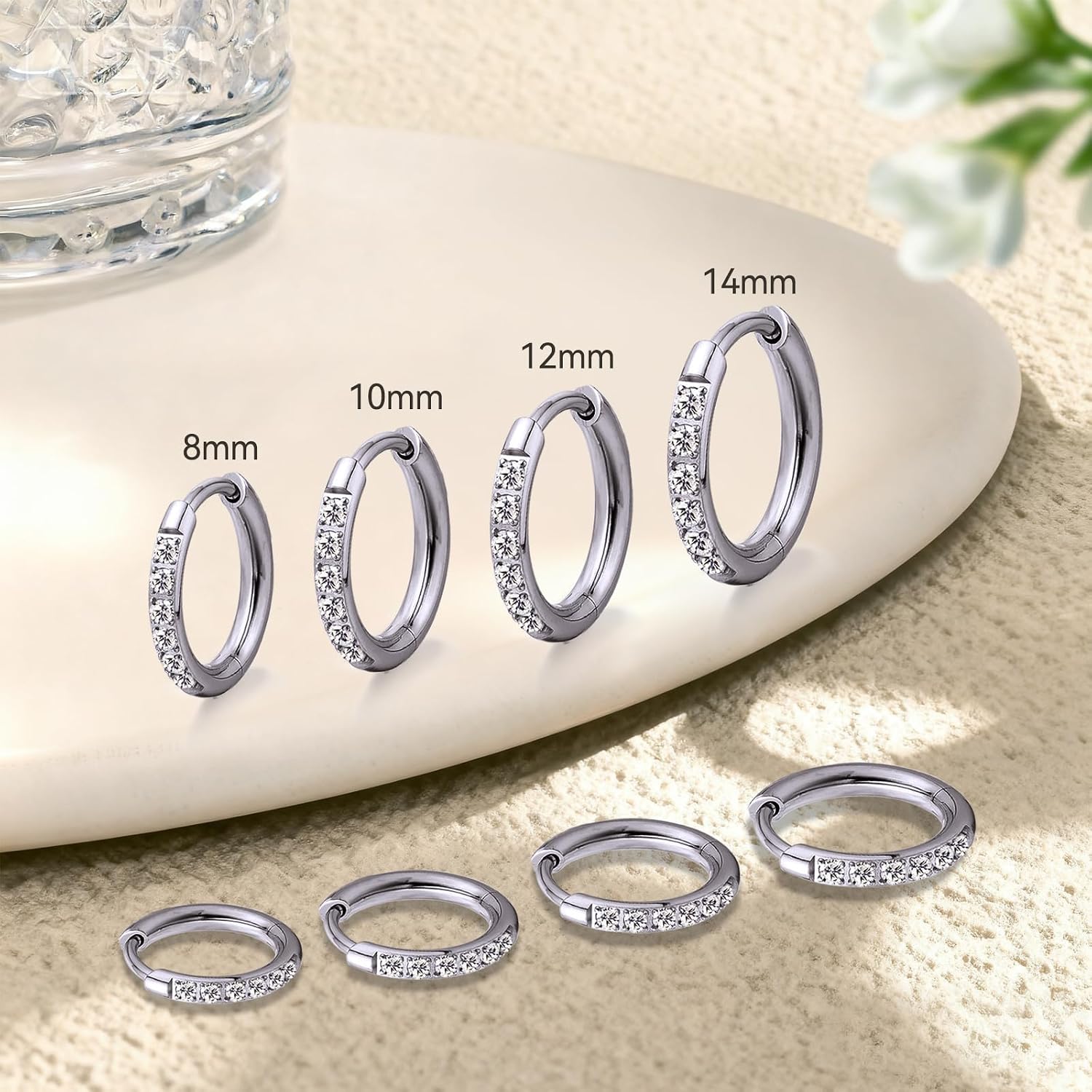 Detalle de Limerencia Titan Creolen Ohrringe – hypoallergen, G23 Titan, 8–14 mm für empfindliche Ohren
