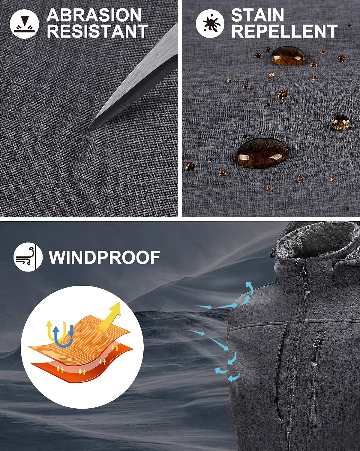Thumbnail 5 de 33,000ft Weste Herren Outdoor Softshell Jacke mit Kapuze