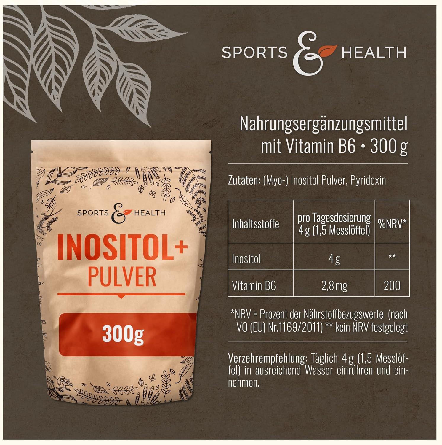 Detalle 2 de CDF Sports & Health Solutions Inositol + Pulver (Myo Inositol) – 300 g, 4 g Myo-Inositol pro Tagesdosis