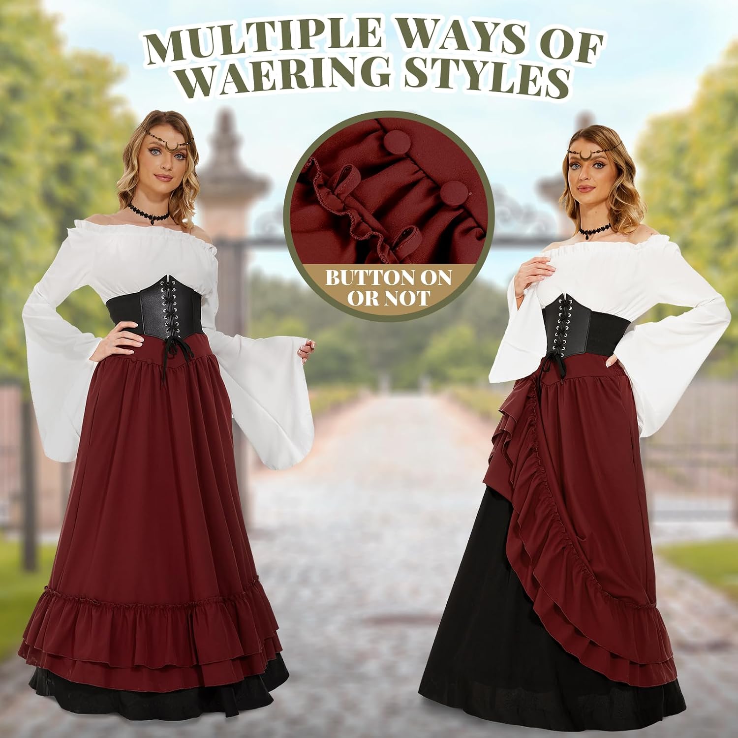 Thumbnail 4 de JONRRYIN Mittelalter Kleid Rot S