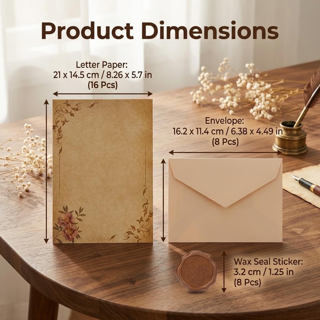 Detalle de Haefan vintage briefpapier A5 met 8 motieven, linnen enveloppen en zegels