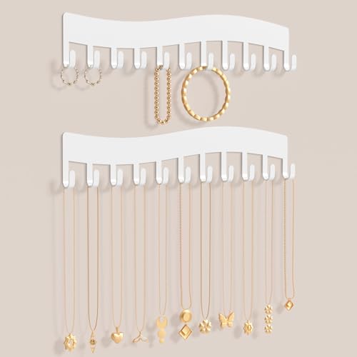 Detalle de Josmimic: Organizador de joyas de pared (2 uds) – Soporte para collares, pulseras y pendientes en blanco