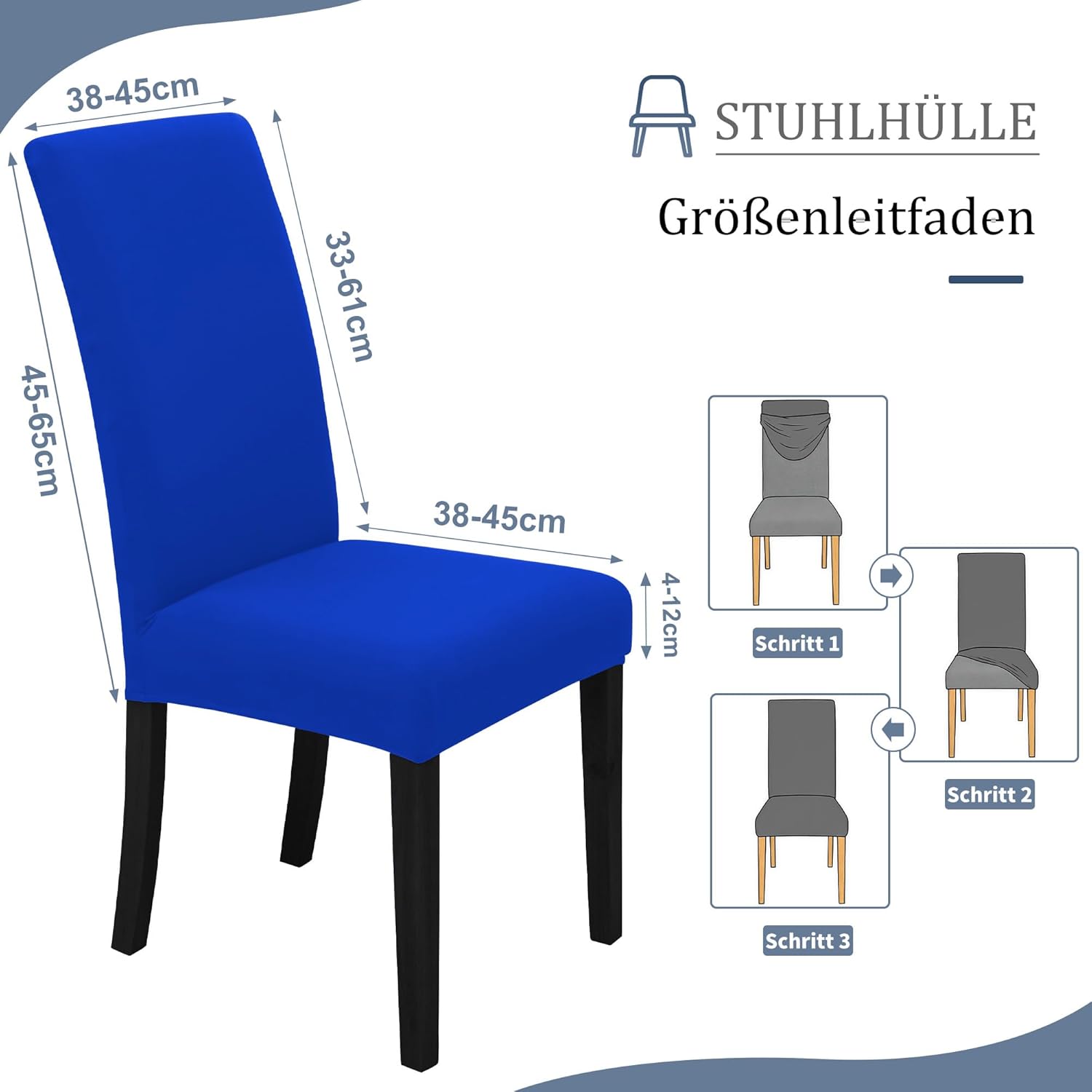 Thumbnail 3 de SUKAIKEQA Dehnbarer Stuhlbezug – Set 4/6/8 Stück Blau (Milk Silk Treasure) für Hochstuhl, Bürostuhl, Wohnzimmer