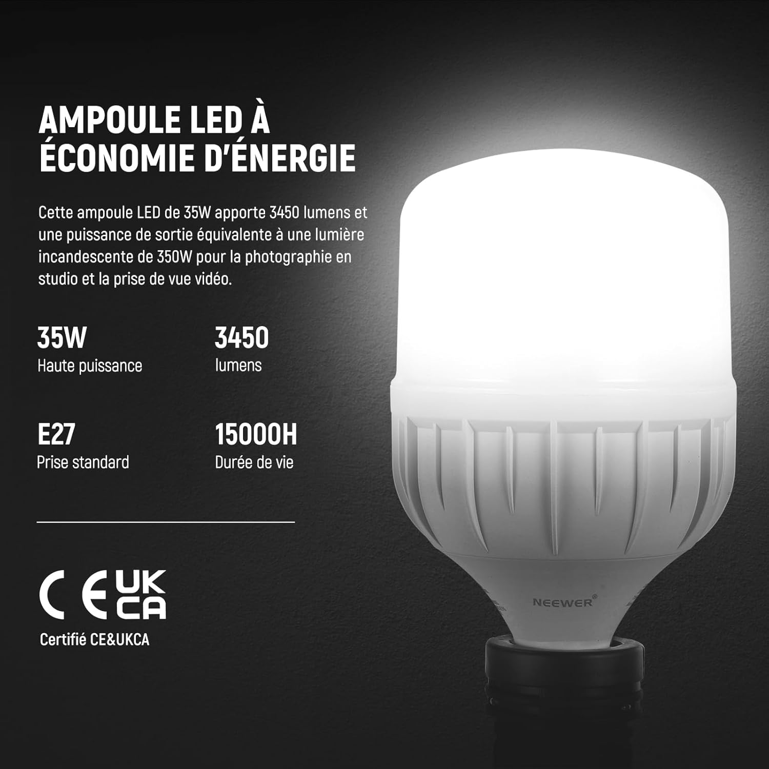 Thumbnail 3 de Kit d’éclairage NEEWER NK300 : softbox 60x60 cm, ampoule LED 5700K E27 et support 210 cm