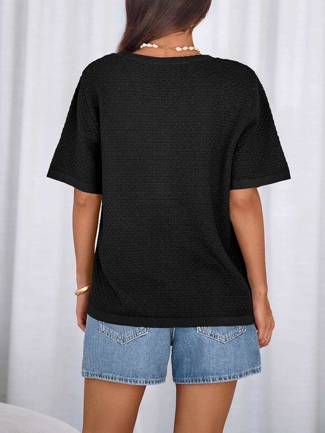 Thumbnail 3 de NALANISA V-Neck Striped Crochet Knit Top