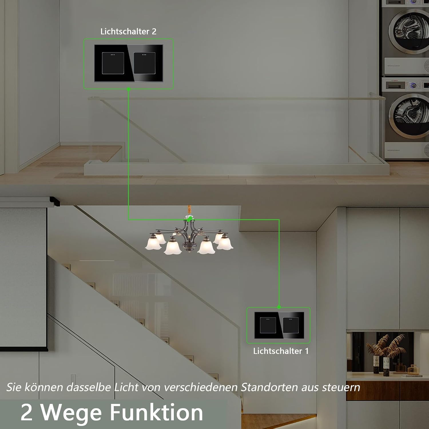 Detalle de TAWOIA Lichtschalter 1-fach/2-Wege (Doppel-Schalter) Unterputz 86 × 157 mm in Schwarz