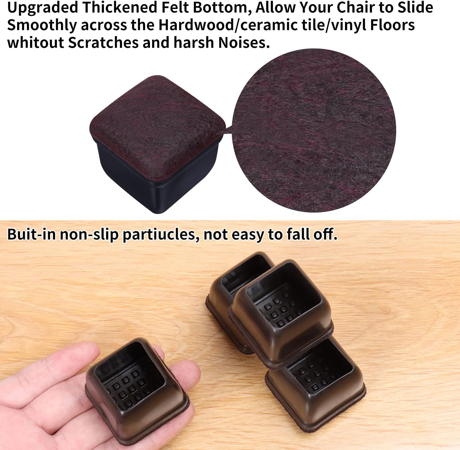 Thumbnail 6 de Ezprotekt 16er Set schwarze Silikon-Stuhlbein-Bodenschoner mit Filzpolster (Passform 0,75–1")
