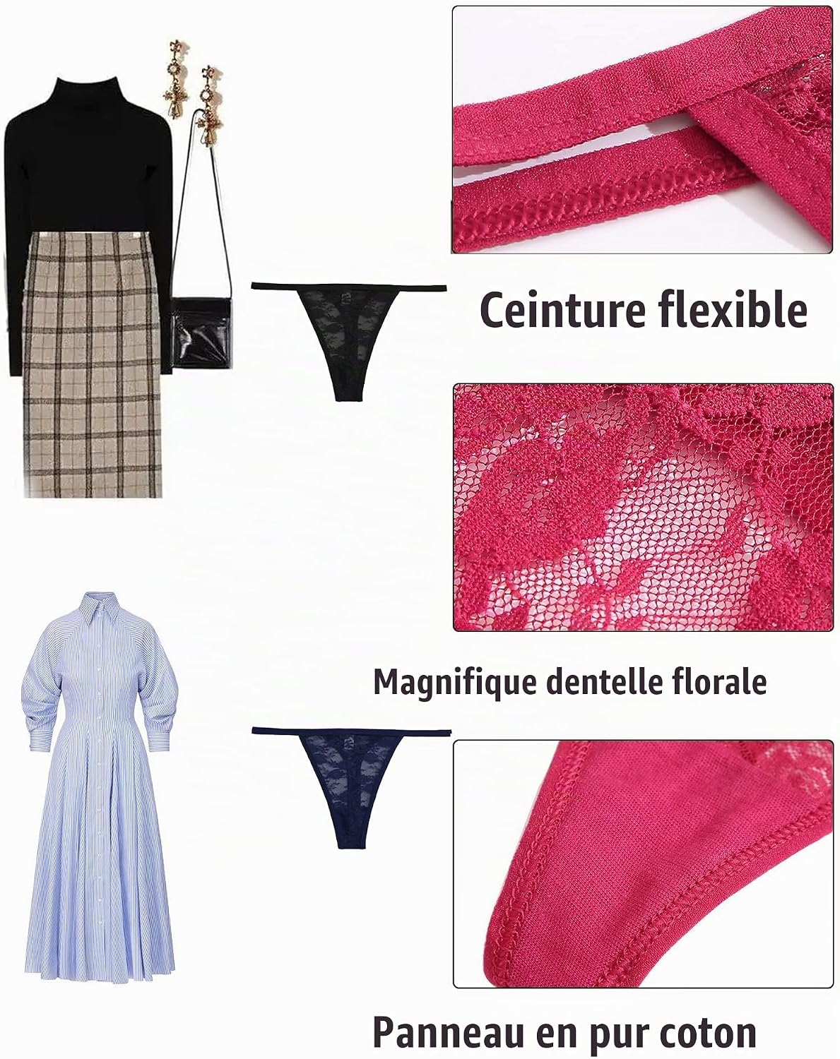 Detalle 2 de FINETOO kanten strings voor dames, 10 stuks, maat S tot XL