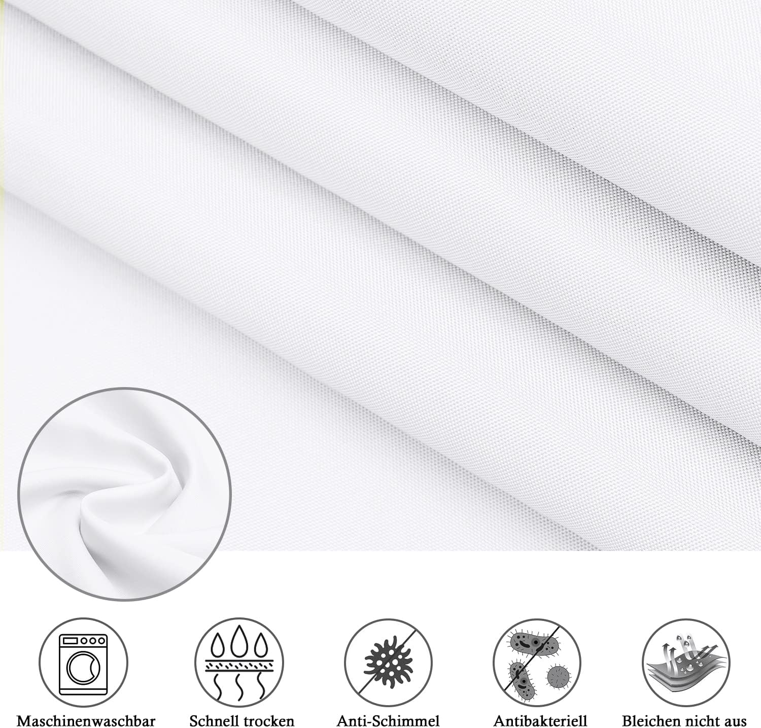 Thumbnail 4 de EurCross Duschvorhang Weiß 140 x 200 cm aus 100% Polyester, wasserabweisend mit 9 Ringen