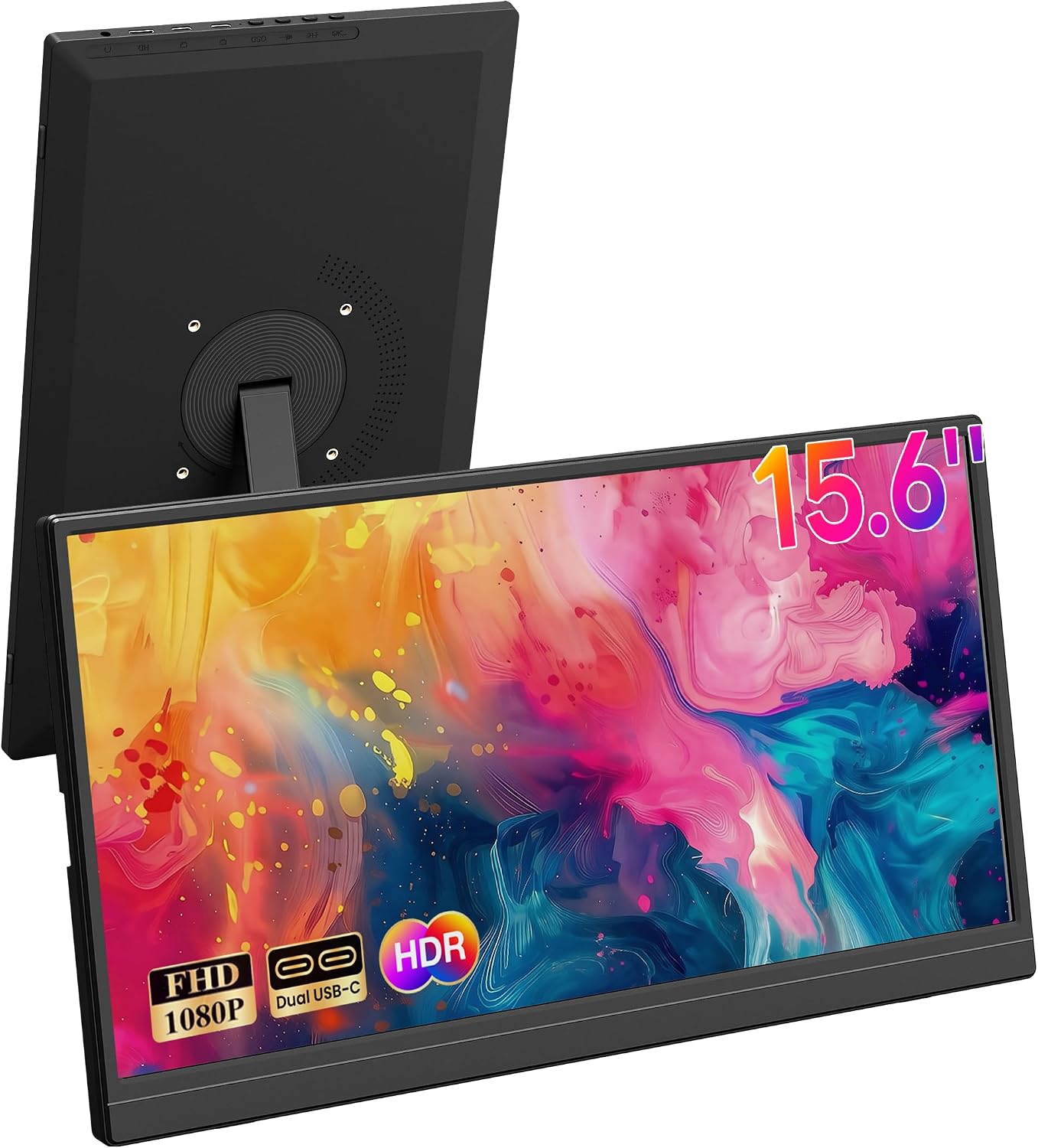 Detalle de iProda Portable Monitor 15,6 Zoll – mobiler Full HD Bildschirm mit USB-C/HDMI, integriertem Standfuß, Lautsprecher und VESA-Kompatibilität