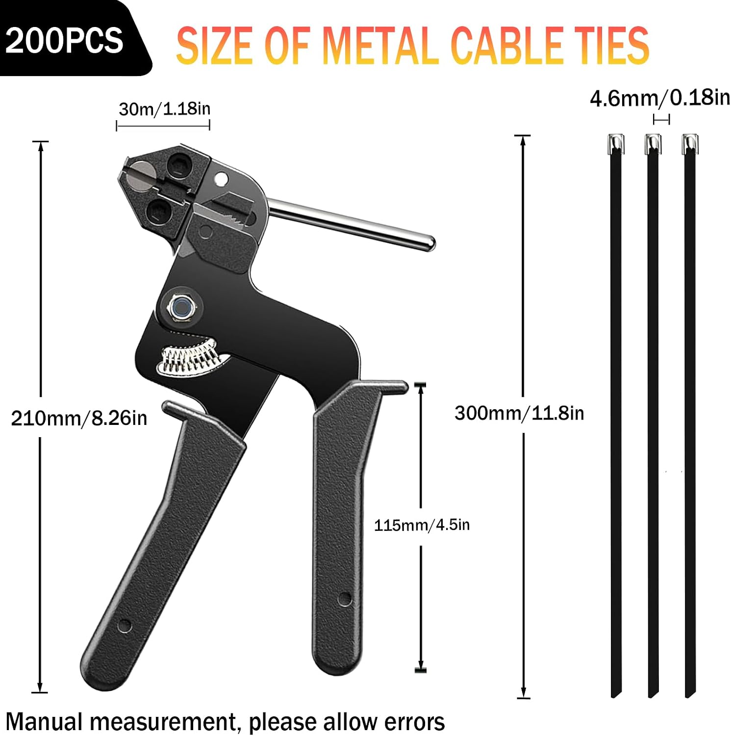 Thumbnail 1 de YEAZHEN YZMZTWCTG-200PB Stainless Steel Cable Tie Gun Kit, 200 Black Ties