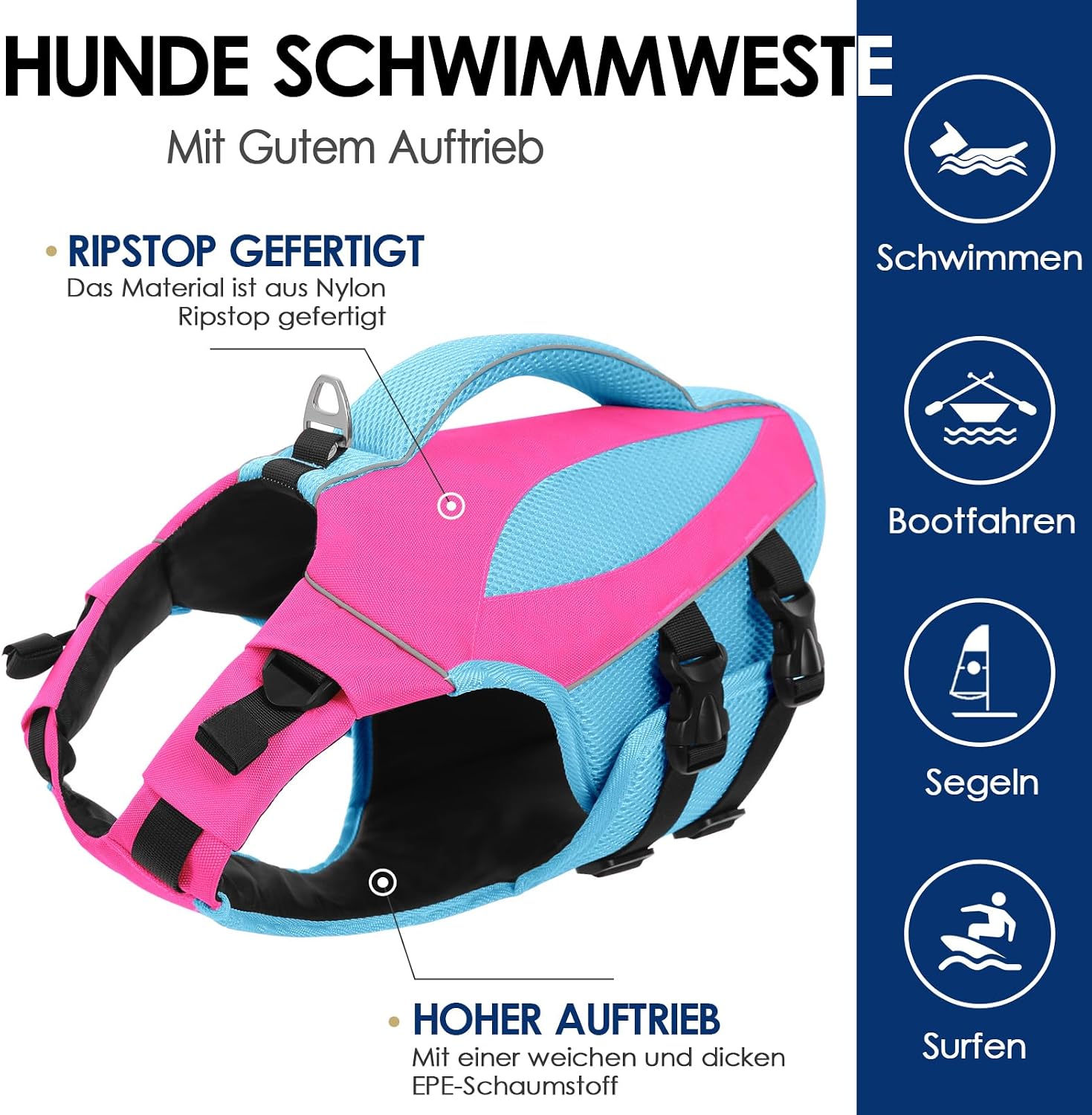 Detalle de AOFITEE Schwimmweste Hund Klein – Verstellbar, Reflektierend, Hoher Auftrieb