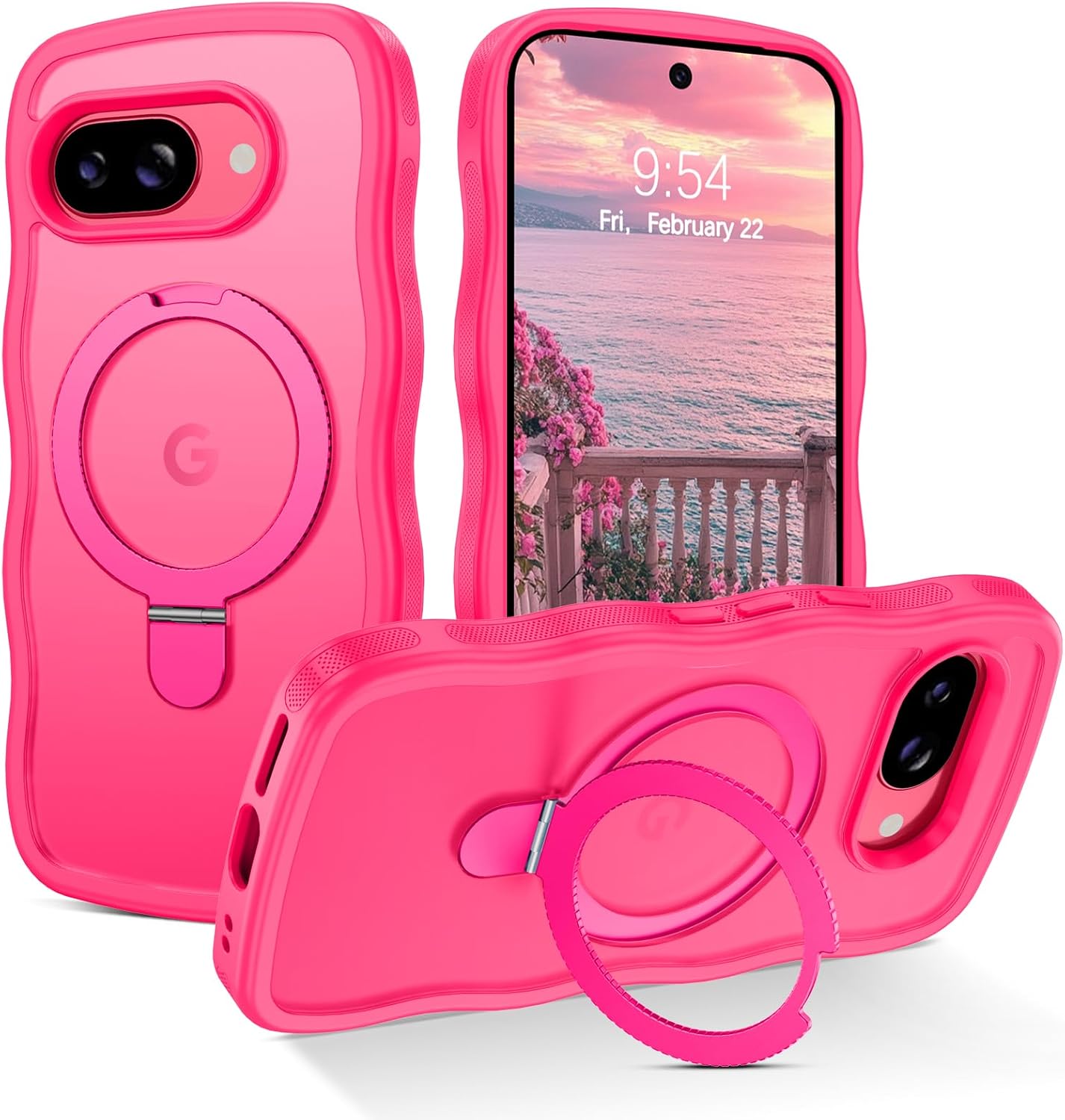 Detalle de GaoBao Magnetic Pixel 9A Case with Ring Stand – Curly Wave Translucent Matte, MagSafe Compatible