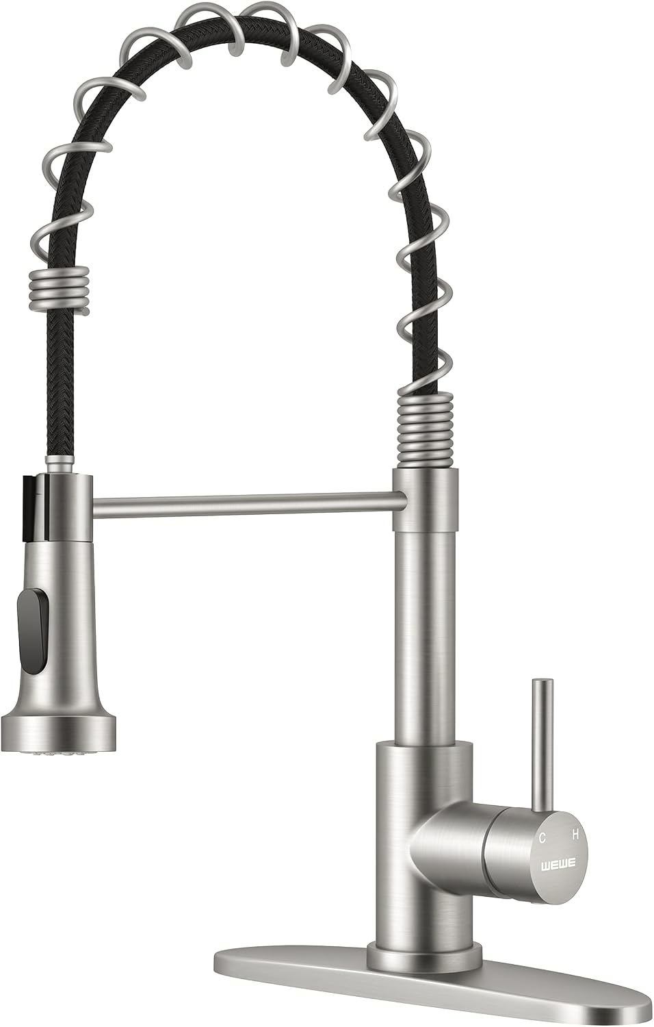 Detalle de WEWE A8018-05-02ST Pull-Down Kitchen Faucet, 2-Mode Sprayer, Brushed Nickel