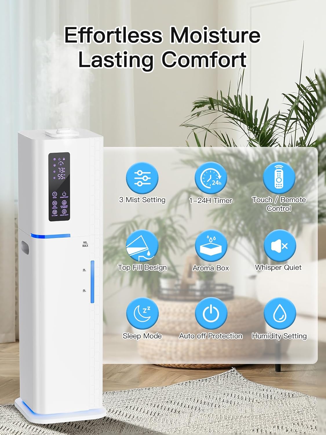 Detalle 2 de Zeova 10L Humidifier 60H Runtime, Quiet Home 🌫