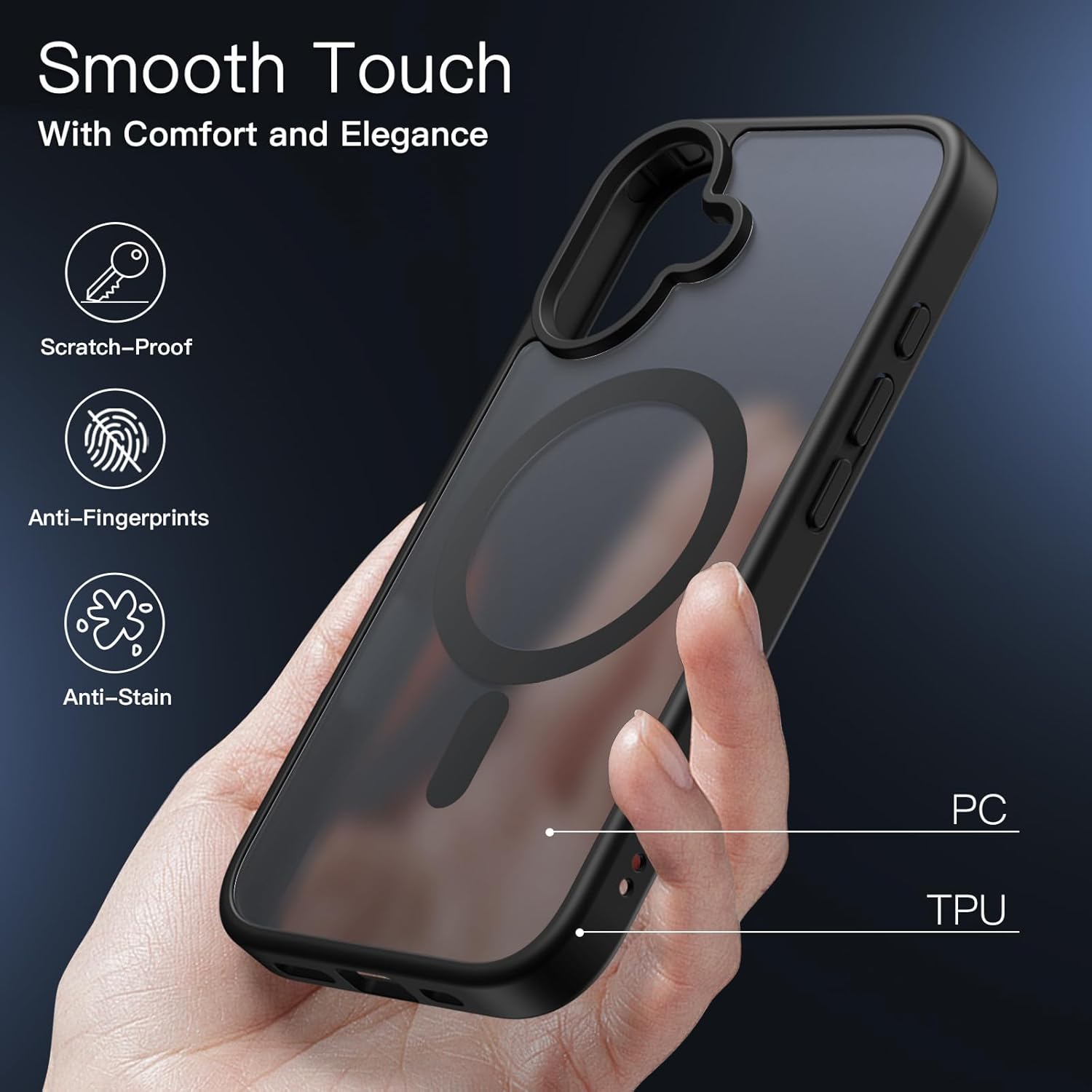 Detalle de JETech Cover Magnetica per iPhone 16 6,1'' – Traslucido Opaco e Antiurto, Compatibile MagSafe