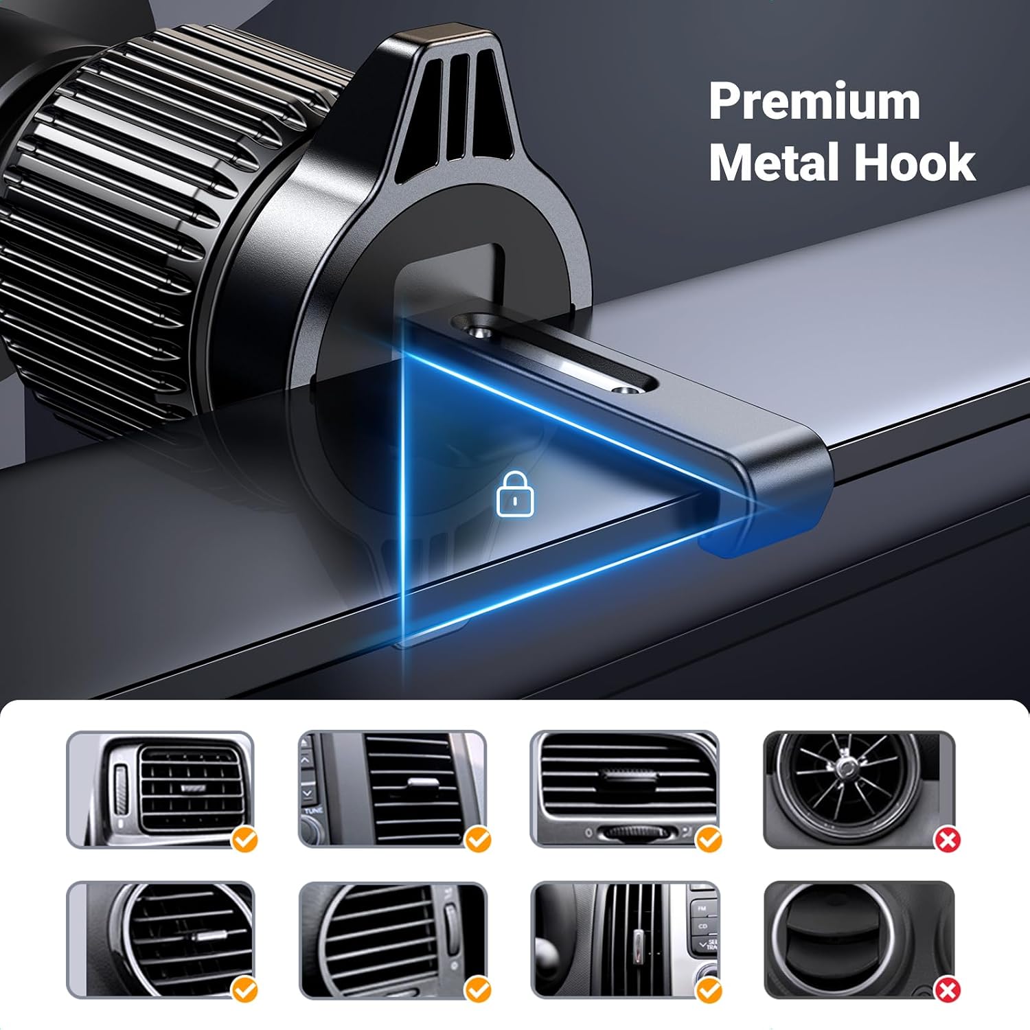 Detalle 1 de UGREEN autotelefoonhouder voor ventilatierooster, 360° draaibaar met metalen haakclip