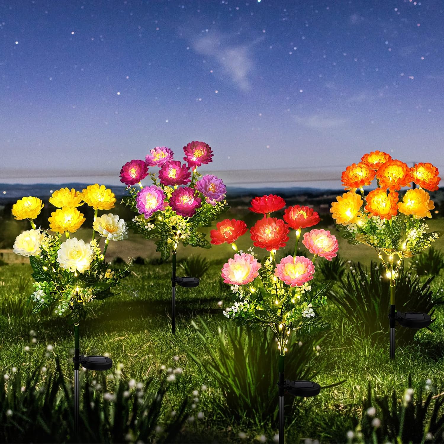 Detalle de FWLWTWSS Solar Flower Lights Outdoor Garden – 2 Pack Snow Lotus Style