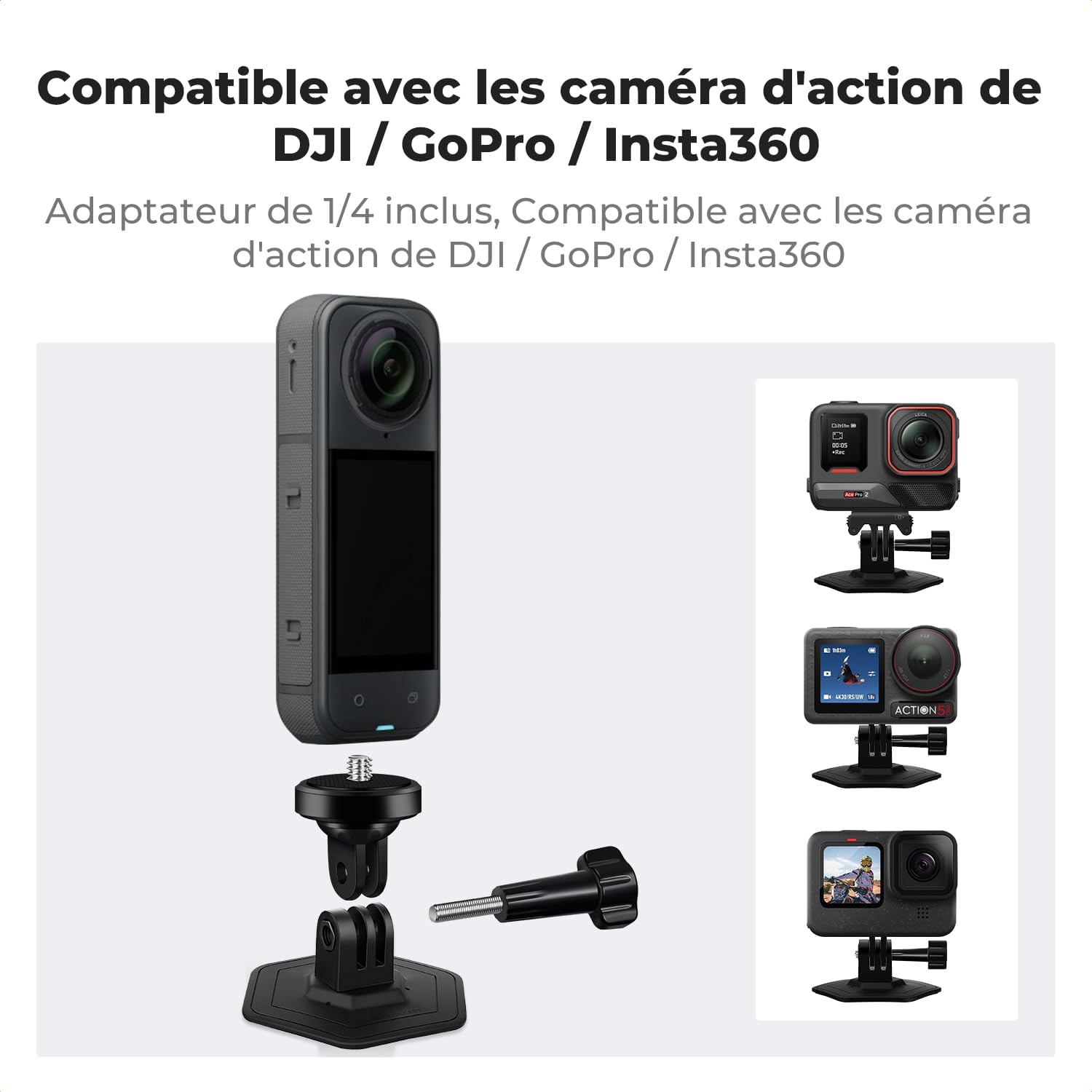 Thumbnail 3 de K&F CONCEPT Fixation Adhésif 3M sur Casque pour Caméras d'action – Compatible DJI Osmo 360