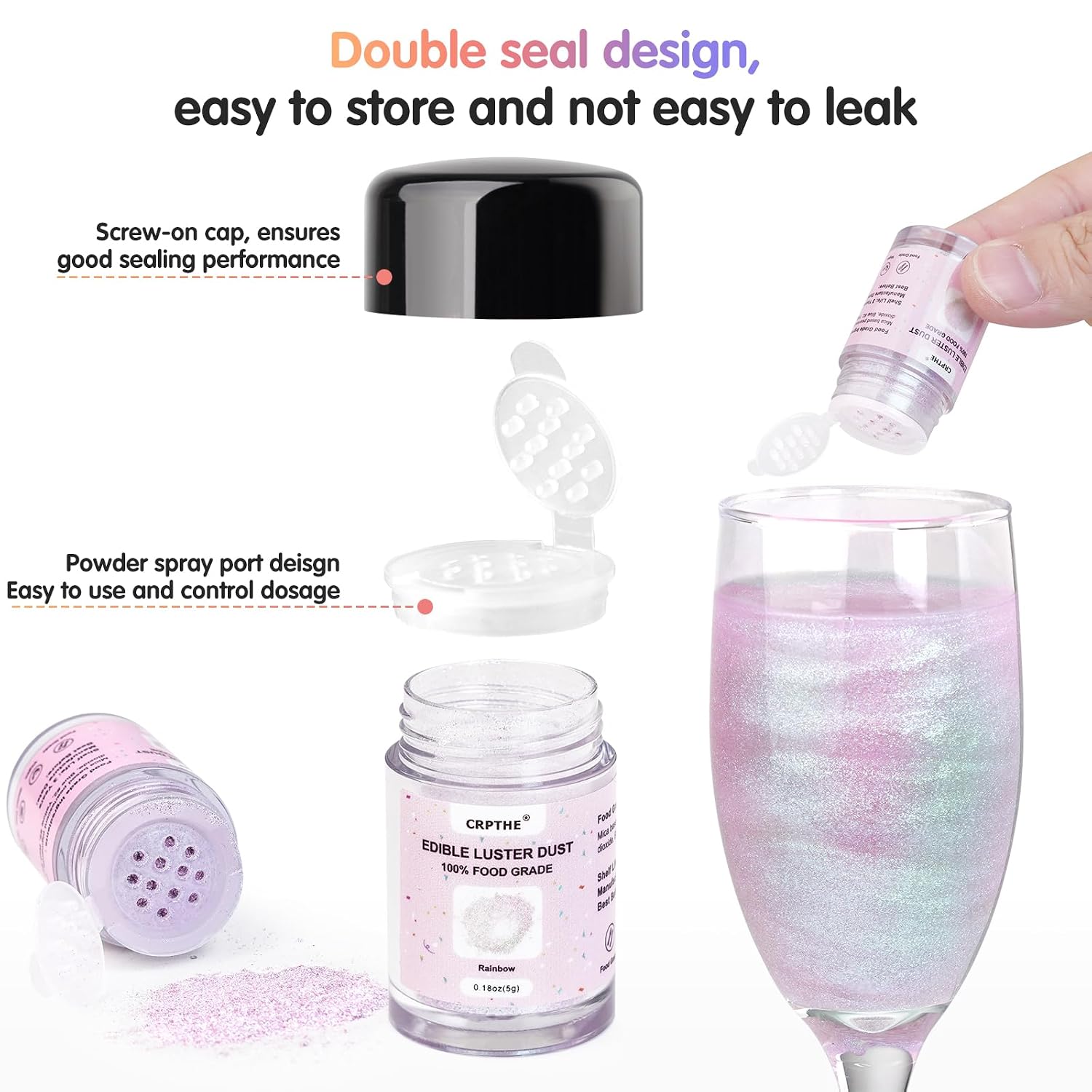 Detalle 2 de CRPTHE Edible Luster Dust Set, 6 Colors for Drinks, Baking, and Desserts