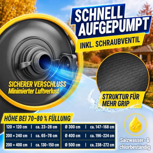 Detalle 2 de tillvex Poolkissen Winter XXL Ø 3 m – Rund mit 12 m Seil & Reparaturkit