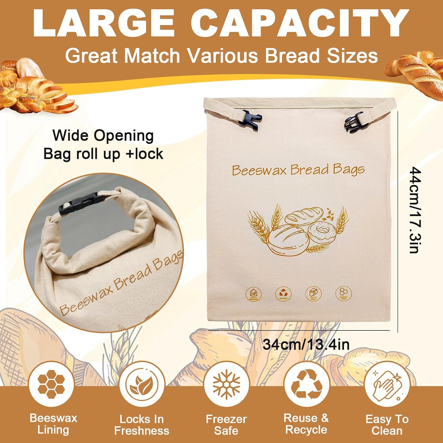 Thumbnail 1 de Beeswax Bread Bag for Homemade Loaves (17x13 in) – Linen, Reusable & Freezer Safe