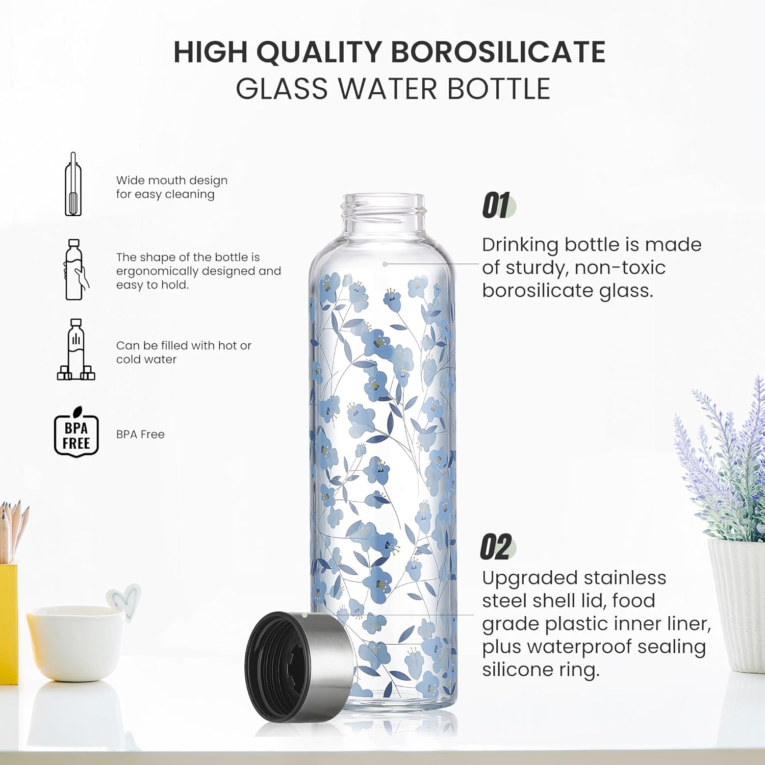 Thumbnail 2 de Autsel 1 Liter Glasflasche mit Neopren-Hülle – Borosilikat, auslaufsichere Abdeckung