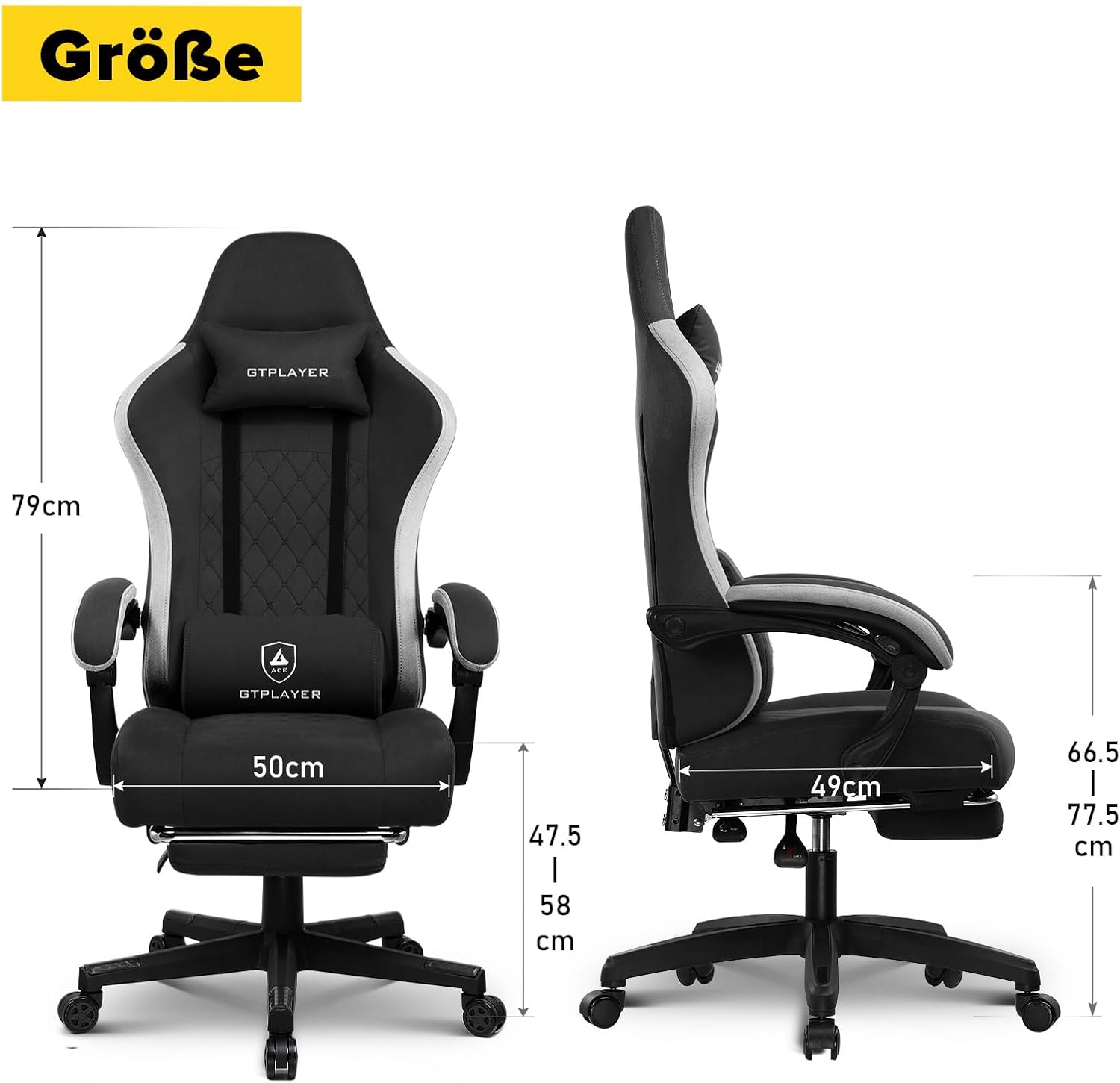 Detalle de GTPLAYER LR002 Gaming Chair with Reclining Backrest, Footrest and Armrests