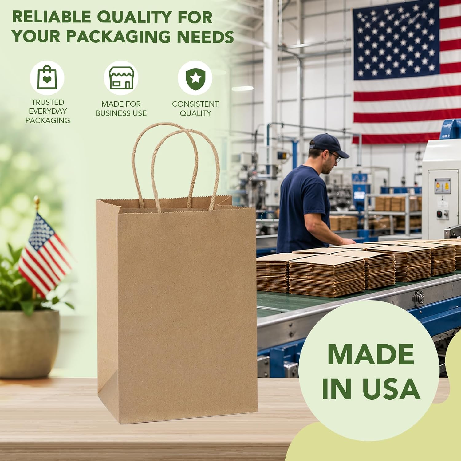Detalle de MESHA Kraft Gift Bags 200 Pack – 5.25x3.75x8 Inch Small Brown Paper Bags with Handles (Made in USA)