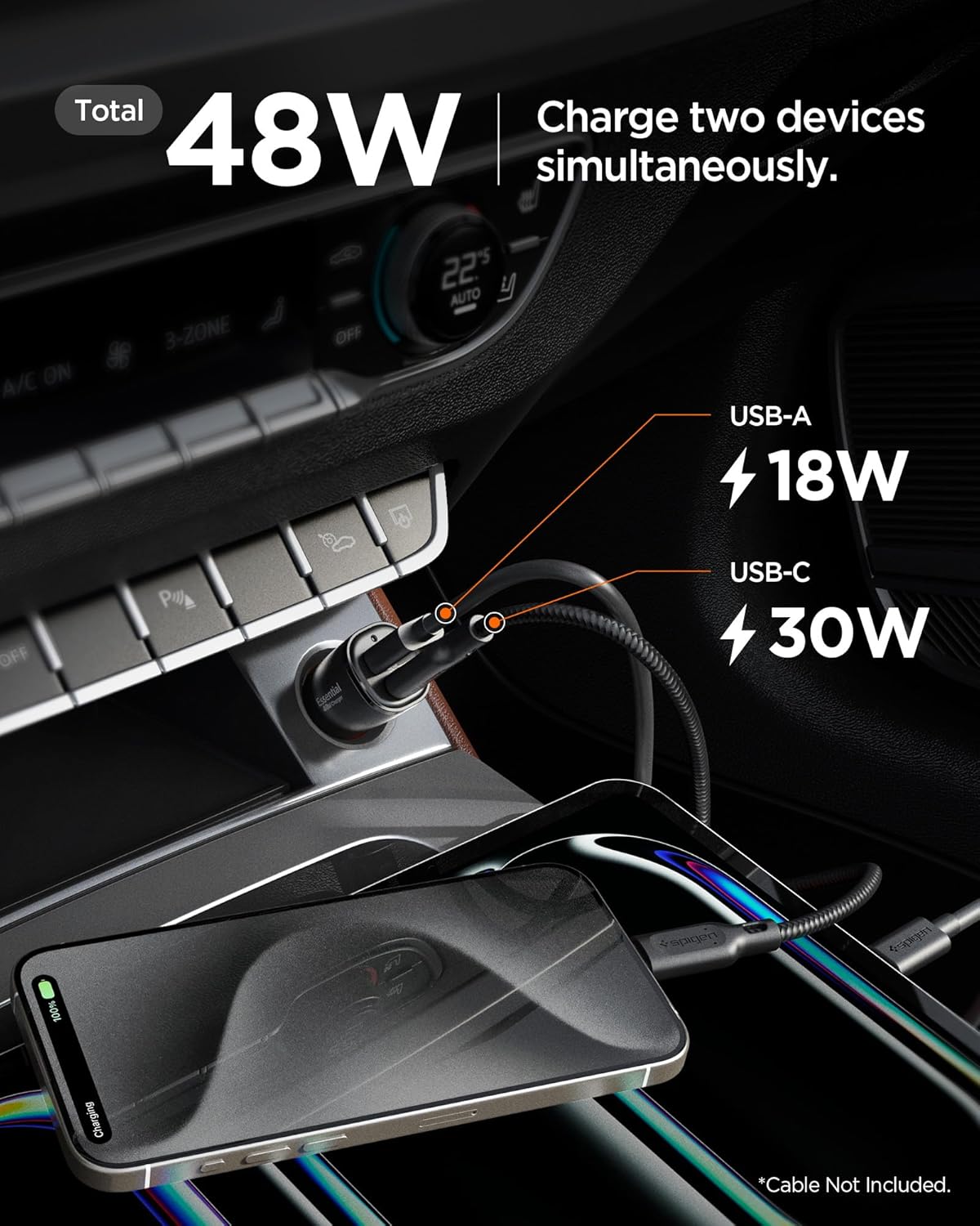 Thumbnail 1 de Spigen ArcStation 48 W chargeur allume-cigare double USB-C/USB-A rapide (PD/QC 3.0, PPS)