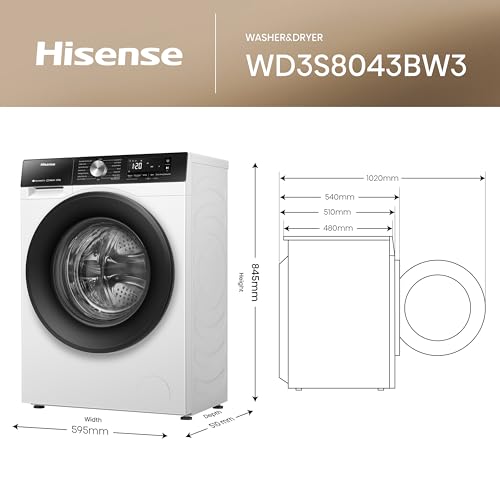 Thumbnail 1 de Hisense 3S Series WD3S8043BW3: 8kg Wash / 5kg Dry, 1400 rpm, Steam, Inverter Quietness