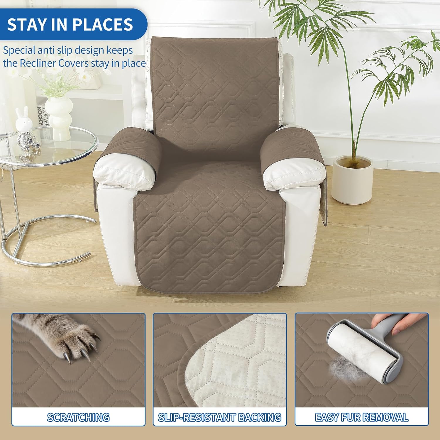 Detalle de YSTELLAA copripoltrona relax reclinabile impermeabile grande 1 posto con braccioli rimovibili, caffè chiaro