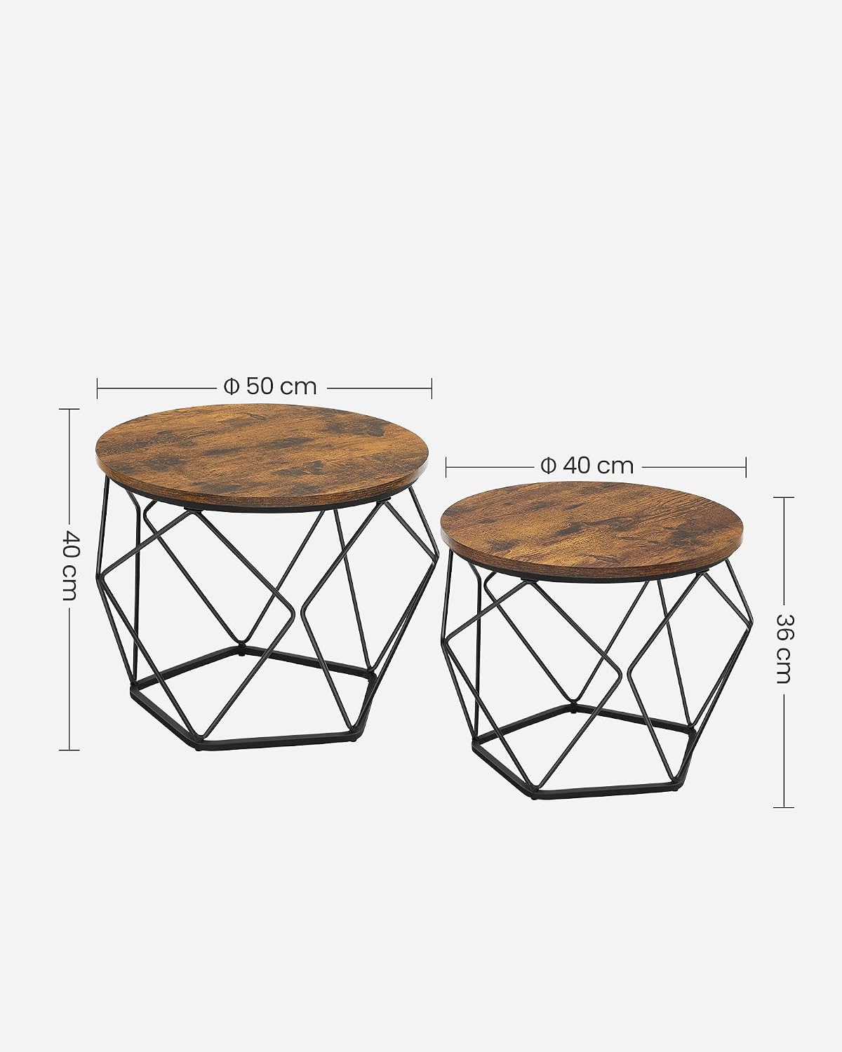 Detalle de VASAGLE LET040B01 Tavolino rotondo set 2 pezzi 50 cm