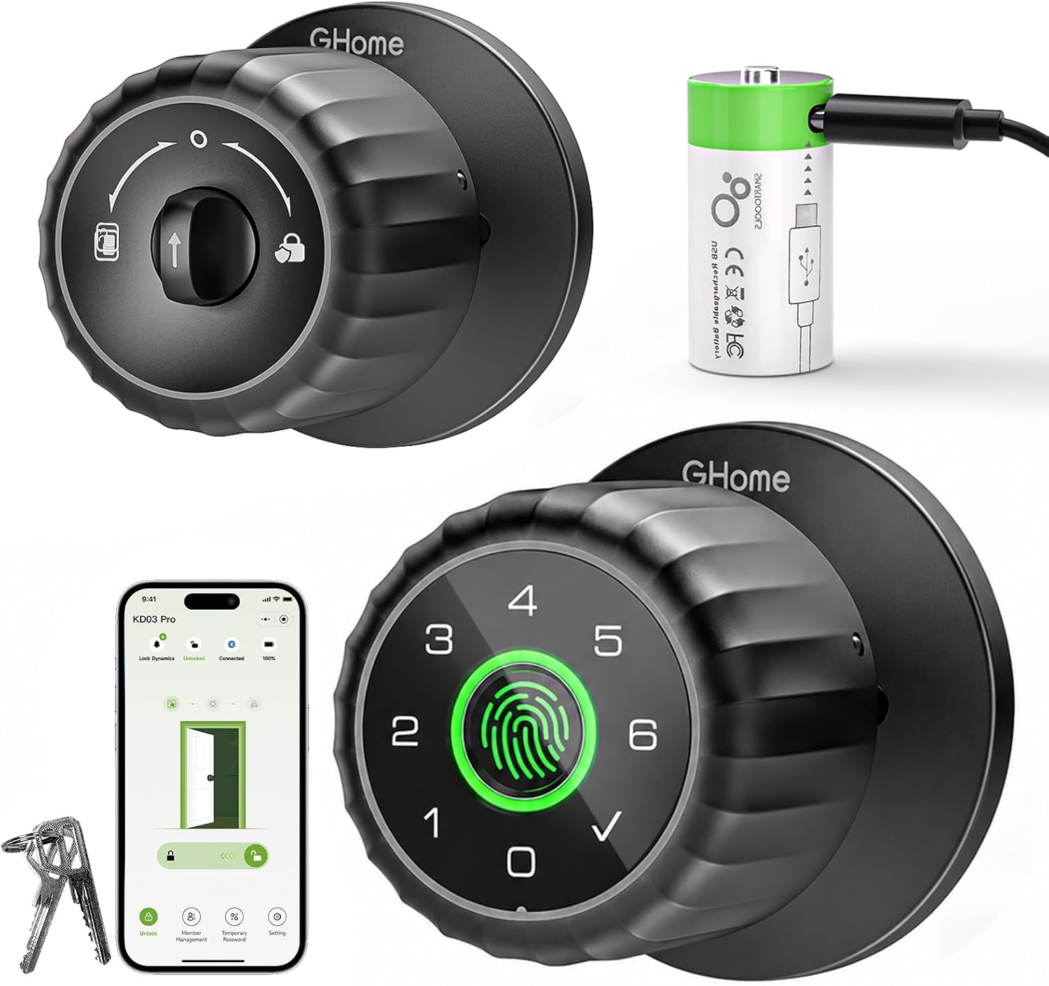 Detalle de GHome Smart Fingerprint Door Knob KD03 PRO