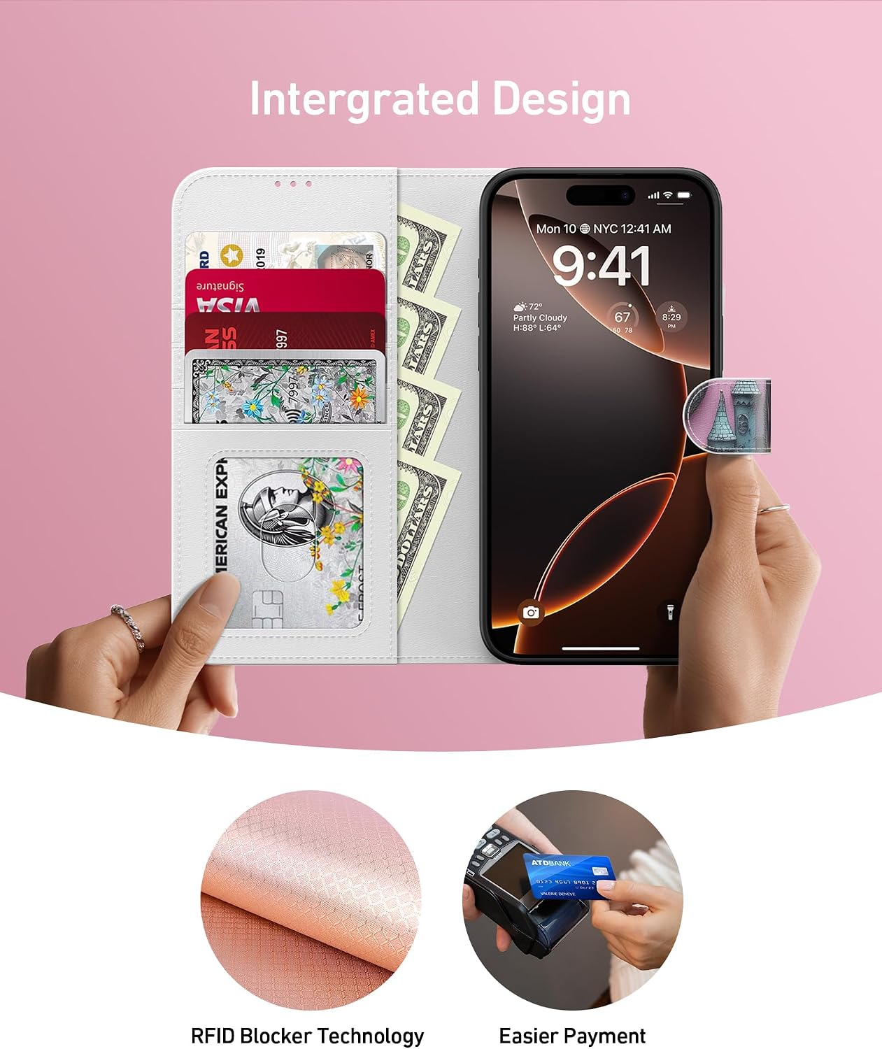 Thumbnail 1 de DEENAKIN iPhone 15 Wallet Case with Faux Leather, RFID Blocking and Kickstand