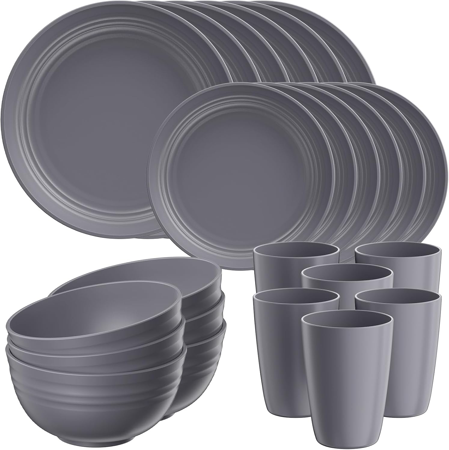 Detalle de Quatish 24 Piece Dinnerware Set for 6: Unbreakable, Dishwasher & Microwave Safe Plastic Plates and Bowls