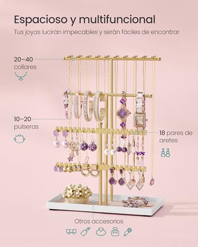 Thumbnail 5 de SONGMICS Portajoyas JJS036AB01: Portajoyas de metal con bandeja de terciopelo y tres marcos para ordenar collares, pulseras, pendientes y anillos