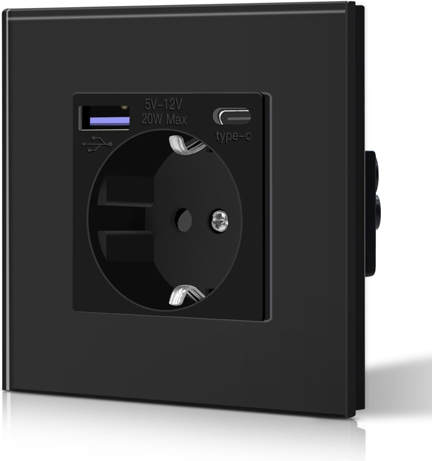 Detalle de BSEED Glas-Steckdose mit 20W USB‑C Schnellladegerät (3‑in‑1), Unterputz-Wandsteckdose 1‑fach, schwarz