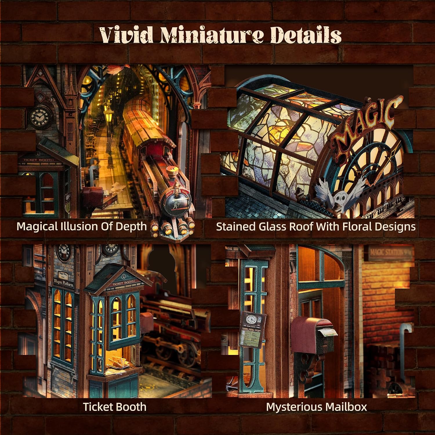 Thumbnail 2 de FUNPOLA LED 3D Puzzle Magic Station Book Nook Kit (Magic Station) — Interactive miniature DIY with LED glow