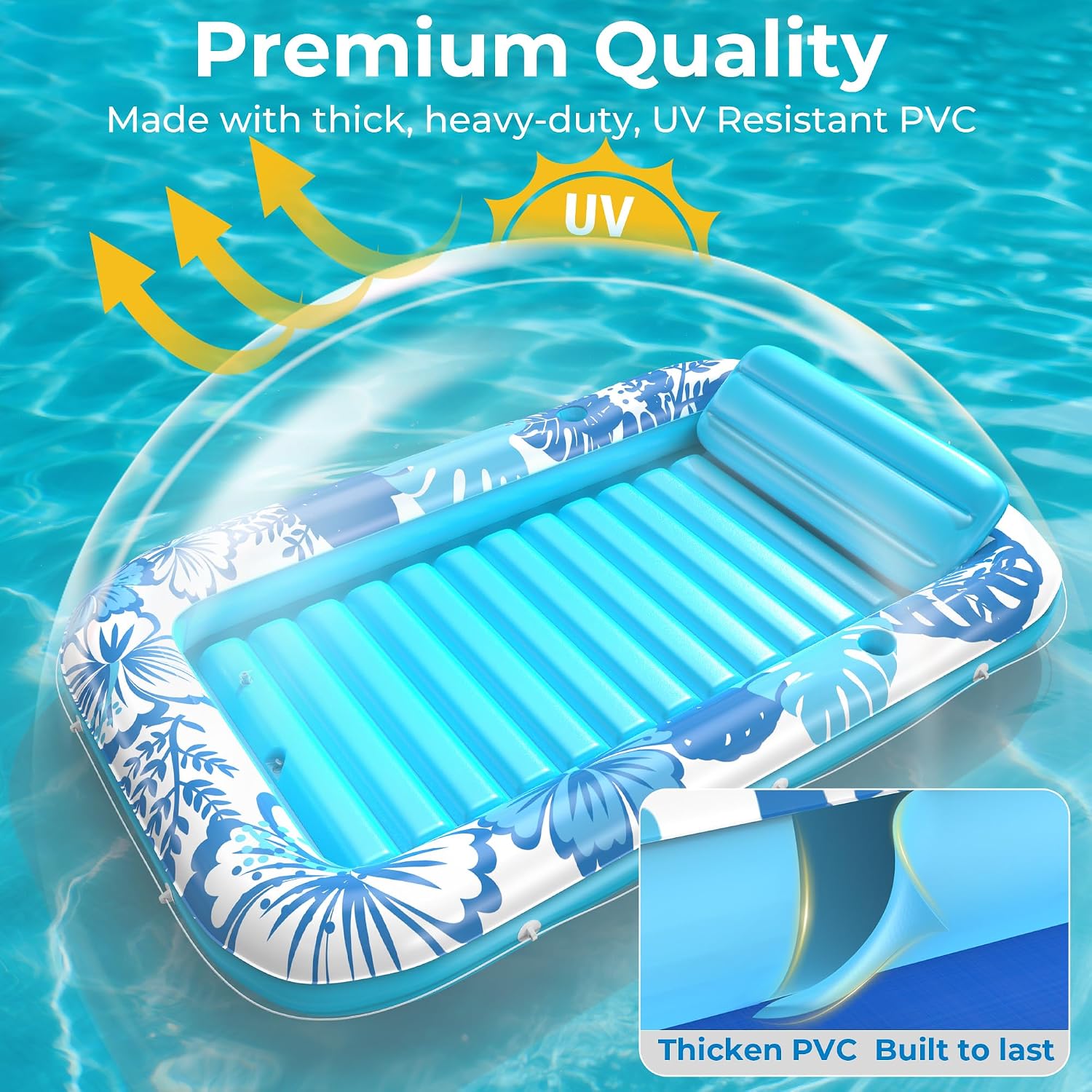 Detalle de Inflatable Tanning Pool Lounger Float, 70" x 46" with 6-in-1 Design and Pillow