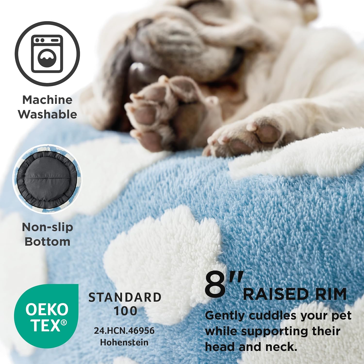 Detalle de LE SURE US-IMCDonutBed Donut Dog Bed, 30 x 30 x 8 in, Cozy Clouds Blue