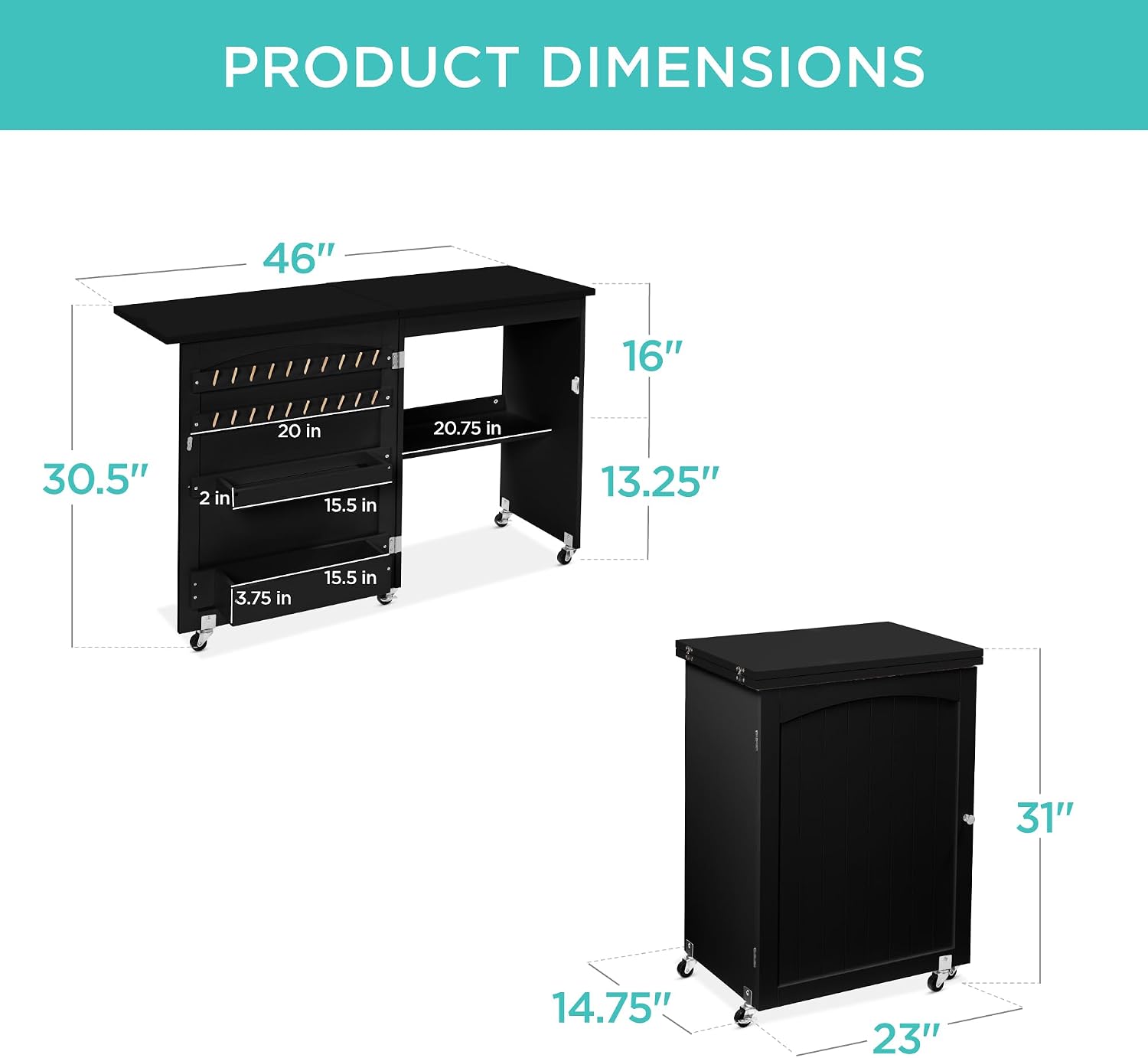 Thumbnail 1 de Best Choice Products SKY10797 Folding Sewing Table with Wheels and Storage