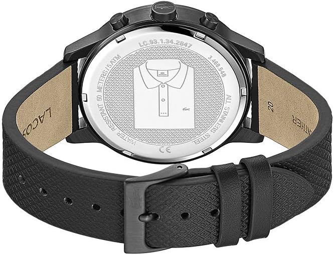 Detalle de Lacoste Orologio analogico multifunzione al quarzo da uomo, cassa 42 mm, cinturino pelle nera