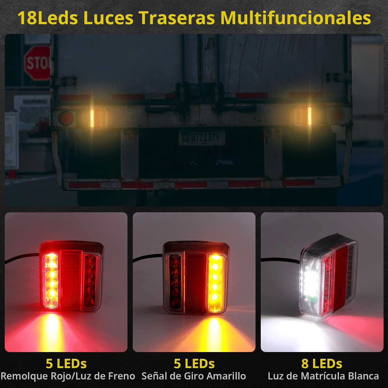 Detalle 2 de PROZOR Pilotos Traseros 18LED 12V para remolque 🚚