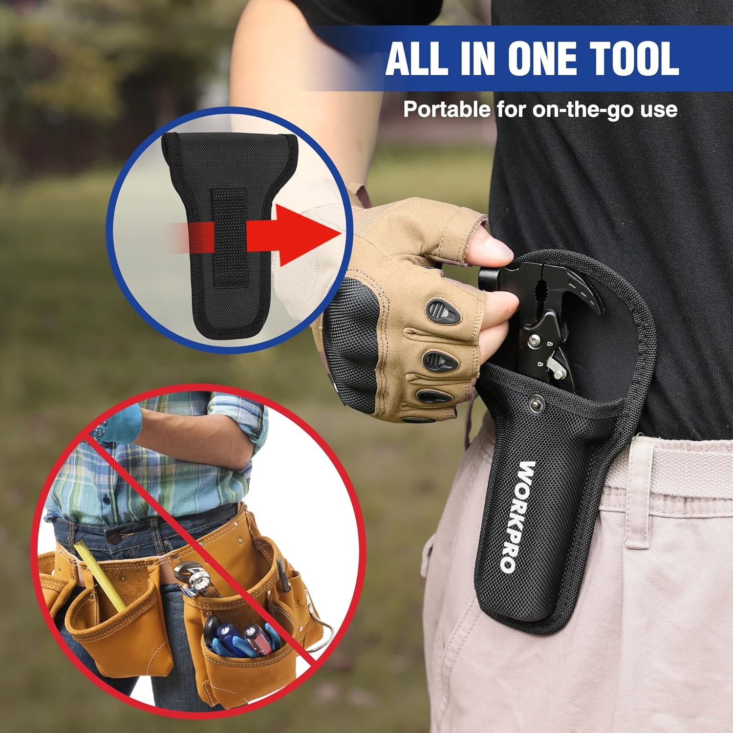 Detalle de WORKPRO Marteau multifonction 12 en 1 avec sac et verrouillage automatique