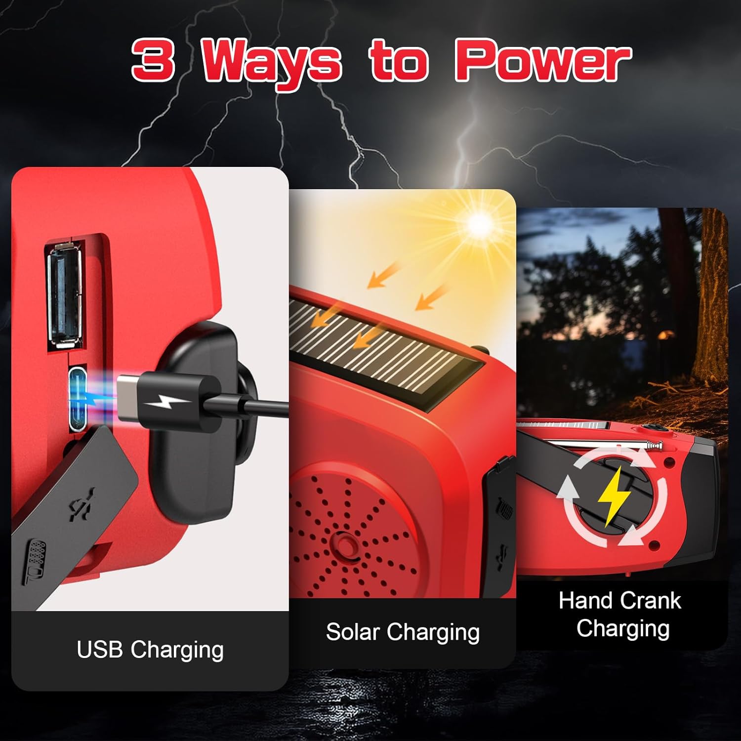 Detalle de Rychi Wind Up Solar Radio, 7400mWh power bank