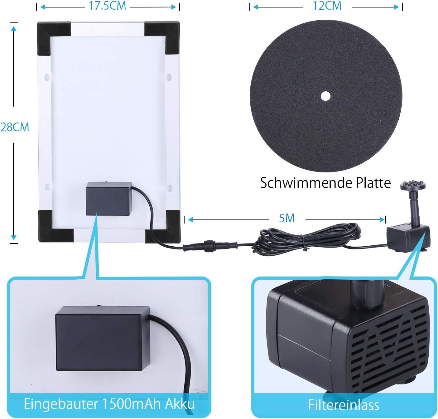Detalle 2 de AISITIN Solar Springbrunnen 5,5 W für Teich