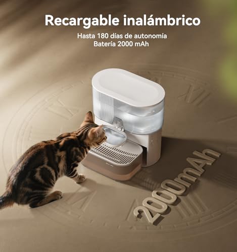 Detalle de FEELNEEDY Fuente para Gatos Sin Filtro e Inalámbrica con Batería 2000mAh, 3,5L, Acero Inoxidable