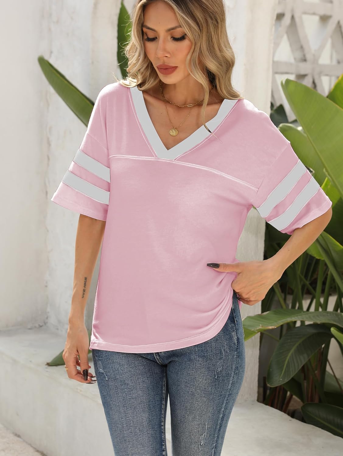 Thumbnail 1 de Famulily Women's Casual V Neck Short Sleeve T-Shirt