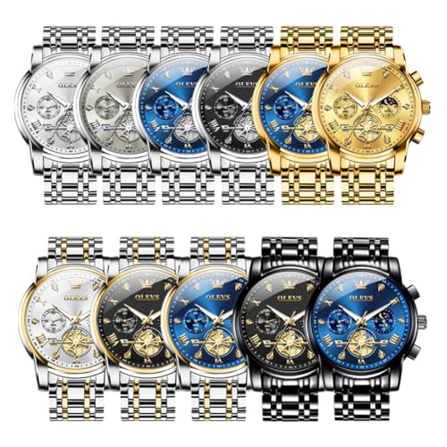 Thumbnail 7 de OLEVS Chronograph Herrenuhr 42 mm Edelstahl, Quarz, 3 ATM wasserdicht – Silberblaues Zifferblatt